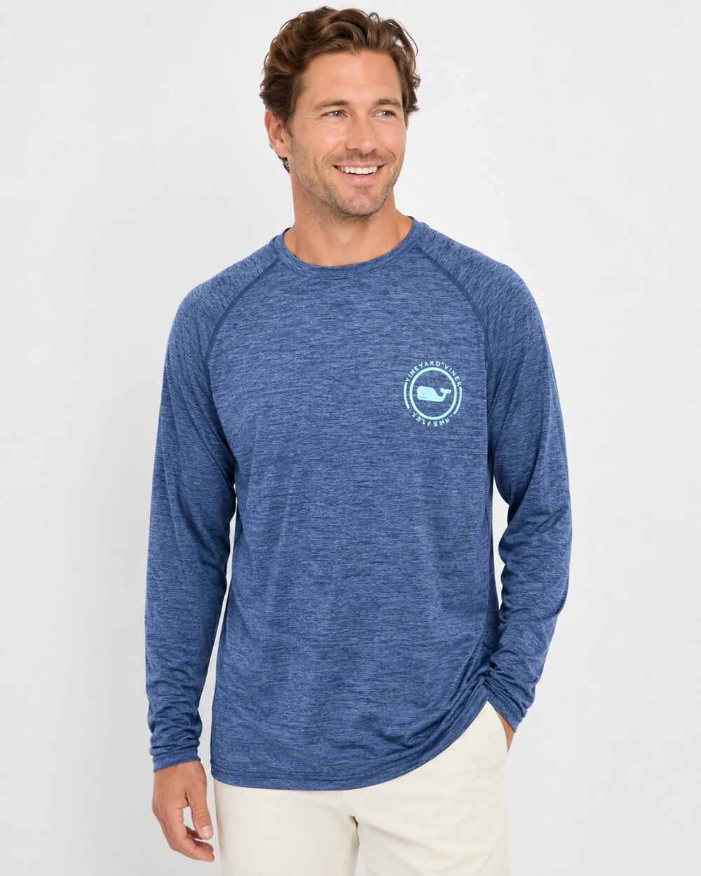 Vineyard Vines Performance Long Sleeve Whale Graphic Shirt Blue Medium